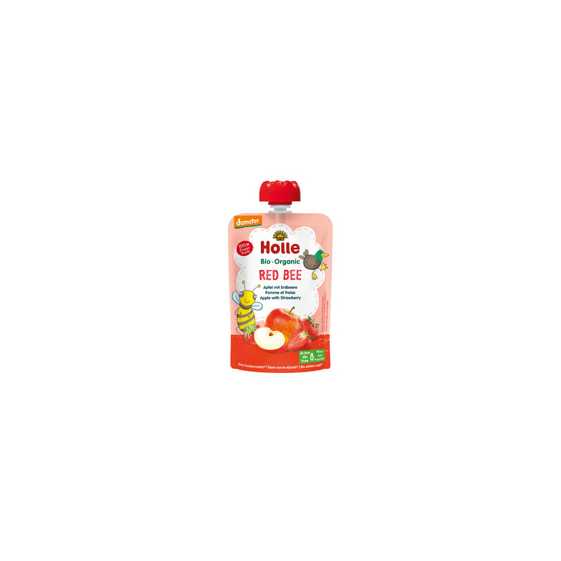 Holle - Red Bee Pouchy Apfelmus+Erdbeere