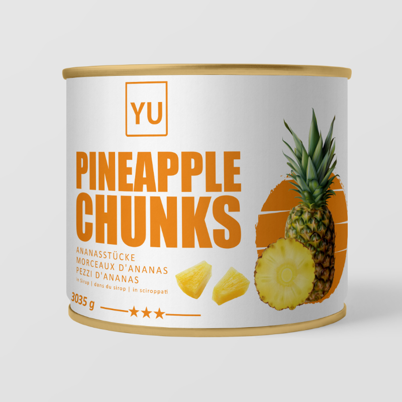 YU - Ananas STÜCKE 6x3050g - Geniessen Sie den tropischen Geschmack sonnengereifter Ananas mit YU – Ananas Stücke in der praktis