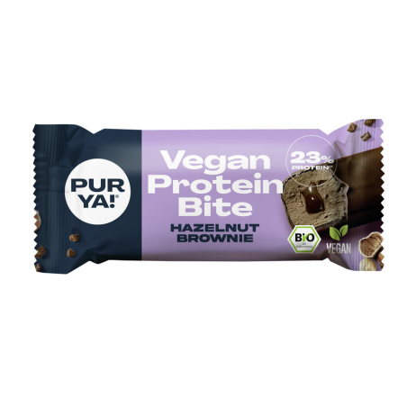 Pur Ya - ProteinBite Hazelnut Brownie PurYa bio - Protein-Riegel mit Haselnuss und Brownie-Geschmack in Bio-Qualität. Schokoladi