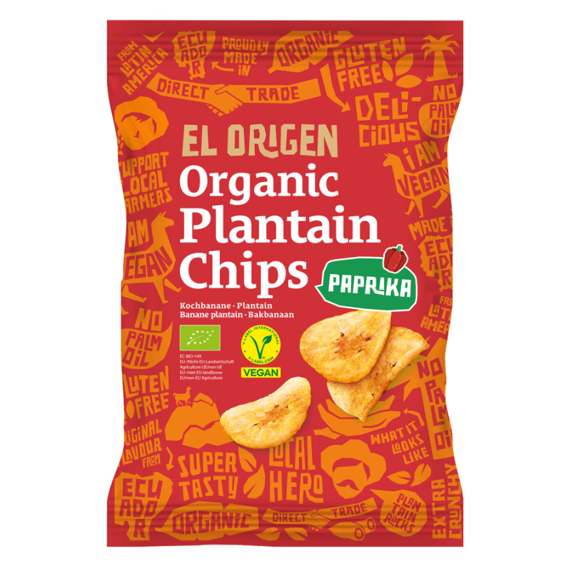 El Origen Food - Kochbananen Chips Plantain Paprika bio - Bio-Kochbananen-Chips Plantain Paprika. Knusprige Bananenchips mit wür