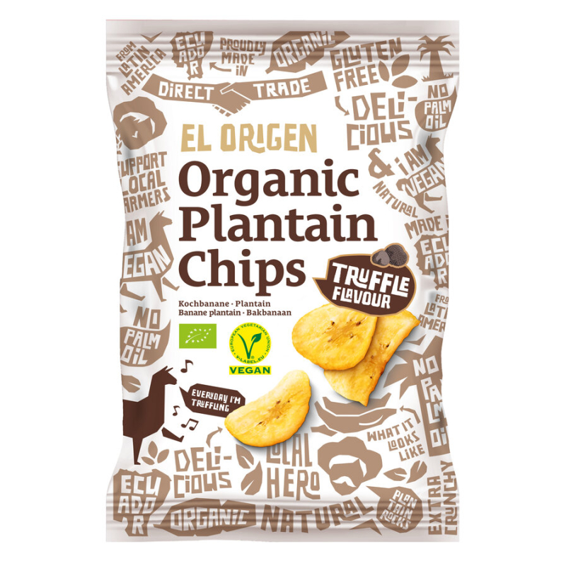 El Origen Food - Kochbananen Chips Trüffel El Origen bio - Bio-Kochbananen-Chips Trüffel von El Origen. Edle Bananenchips mit de