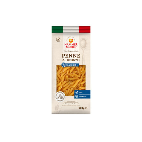 Hammermühle - Penne al bronzo gf konv. - Konventionelle glutenfreie Penne al bronzo. Pasta mit rauer Oberfläche, die Saucen beso