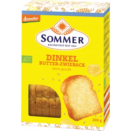 Sommer Bio Demeter Dinkel Butter Zwieback leicht gesüsst