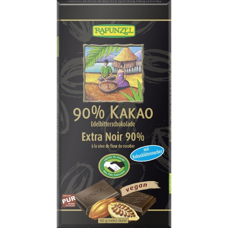 Rapunzel Bio Schokolade 90 Prozent Kakao mit Kokosblütenzucker